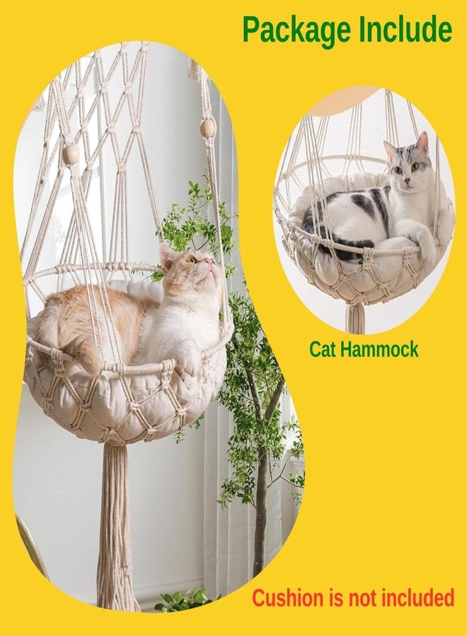 ecofynd Macrame Hanging Cat Hammock Without Cat Bed, Kittens Boho Swing Bed Wall Furniture For Hang Bed For Sleeping, Playing, Climbing & Lounging (39'' L X 14'' W, Bh028), Beige,White - Image 2
